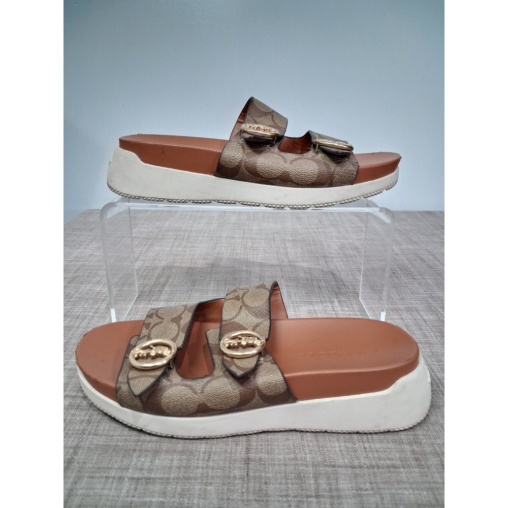 Coach Gable Womens Signature Canvas Platform Slide Sandals Tan Brown Size 6.5B